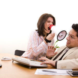 Lady with a megaphone yelling
